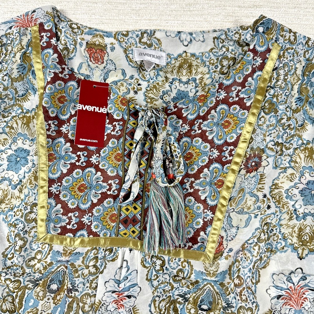 NWT Plus Size 26/28 Boho Peasant 70s Sheer Paisley Tunic Blouse Bell Sleeve 4X